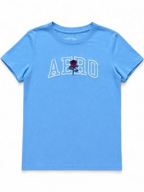 Aeropostale Light Blue AERO Rose Graphic Tee